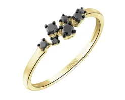 Discount Apart Pierścionek z żółtego złota z czarnymi brylantami - 0,15 ct - próba 375