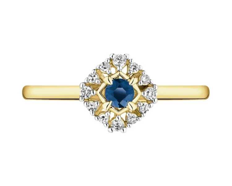 New Apart Pierścionek z żółtego złota z diamentami i szafirem - próba 585