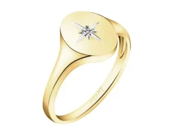 New Apart Pierścionek z żółtego złota z diamentem - sygnet - 0,004 ct - próba 375