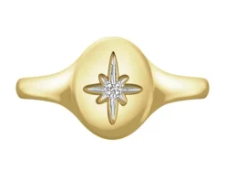 New Apart Pierścionek z żółtego złota z diamentem - sygnet - 0,004 ct - próba 375