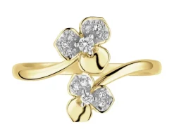 Sale Apart Pierścionek z żółtego złota z diamentami - kwiaty - 0,07 ct - próba 375