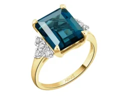 Sale Apart Pierścionek z żółtego złota z brylantami i topazem London Blue - próba 585