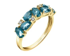 New Apart Pierścionek z  żółtego złota z brylantami i topazami London Blue - próba 585