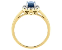 Discount Apart Pierścionek z żółtego złota z diamentami i szafirem - próba 585