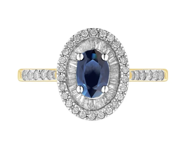 Discount Apart Pierścionek z żółtego złota z diamentami i szafirem - próba 585