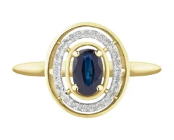 Discount Apart Pierścionek z żółtego złota z diamentami i szafirem - próba 585