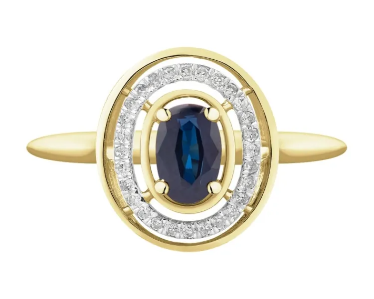 Discount Apart Pierścionek z żółtego złota z diamentami i szafirem - próba 585