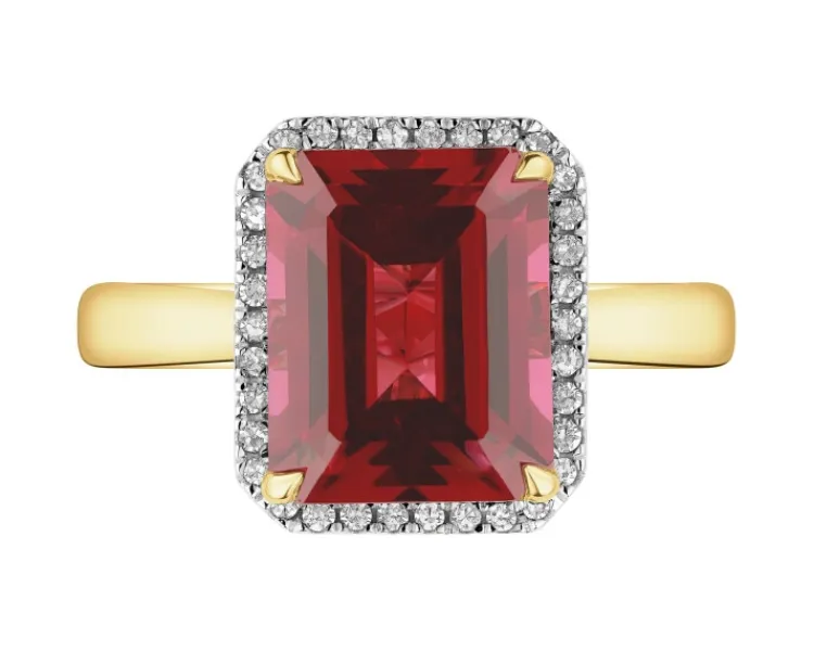Apart Pierścionek z żółtego złota z diamentami i rodolitem - próba 585< Wszystkie