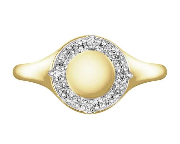 Best Apart Pierścionek z żółtego złota z diamentami - sygnet - 0,06 ct - próba 585