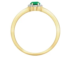 Discount Apart Pierścionek z żółtego złota z diamentami i szmaragdem syntetycznym - próba 375