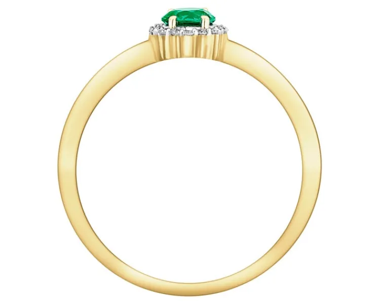 Discount Apart Pierścionek z żółtego złota z diamentami i szmaragdem syntetycznym - próba 375