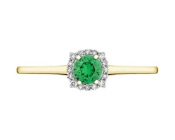 Discount Apart Pierścionek z żółtego złota z diamentami i szmaragdem syntetycznym - próba 375