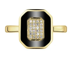 Outlet Apart Pierścionek z żółtego złota z diamentami i emalią - 0,08 ct - próba 585