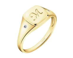 Apart Pierścionek z żółtego złota z diamentami - sygnet - litera M - 0,01 ct - próba 375< Sygnety Z Diamentami