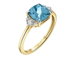 Hot Apart Pierścionek z żółtego złota z diamentami i topazem London Blue - próba 585