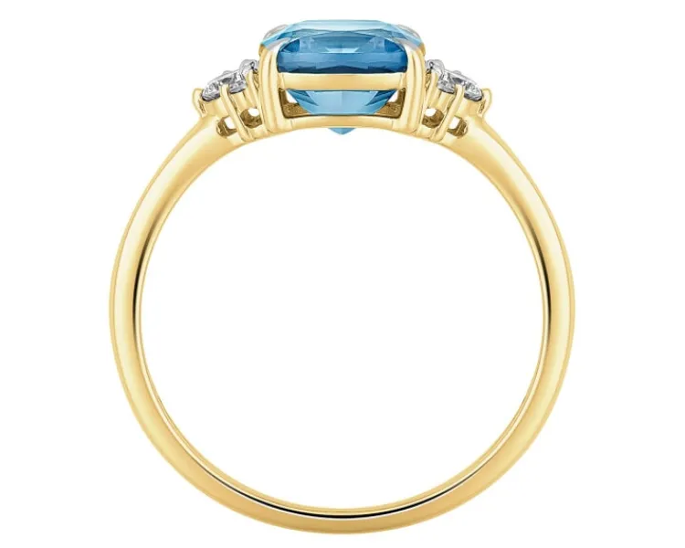 Hot Apart Pierścionek z żółtego złota z diamentami i topazem London Blue - próba 585