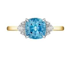 Hot Apart Pierścionek z żółtego złota z diamentami i topazem London Blue - próba 585