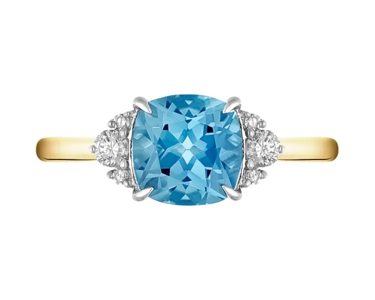 Hot Apart Pierścionek z żółtego złota z diamentami i topazem London Blue - próba 585