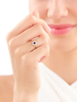 Hot Apart Pierścionek z żółtego złota z diamentami i szafirem - próba 585