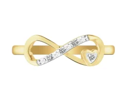 Hot Apart Pierścionek z żółtego złota z diamentami - nieskończoność, serce - 0,01 ct - próba 375