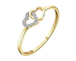 Best Apart Pierścionek z żółtego złota z diamentami - serca - 0,02 ct - próba 375