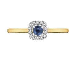 Outlet Apart Pierścionek z żółtego złota z diamentami i szafirem - próba 585