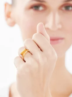 Apart Pierścionek z żółtego złota z diamentami i cytrynem - próba 585< Pierścionki