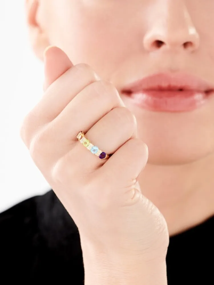 Apart Pierścionek z żółtego złota z diamentami i kamieniami ozdobnymi - próba 585< Wszystkie