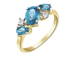 Hot Apart Pierścionek z żółtego złota z diamentami i topazami London Blue - próba 375