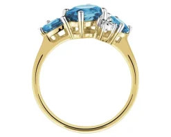 Hot Apart Pierścionek z żółtego złota z diamentami i topazami London Blue - próba 375