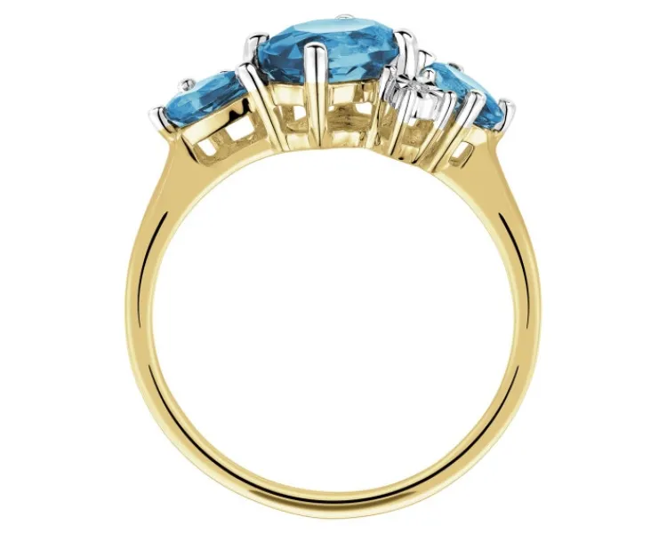 Hot Apart Pierścionek z żółtego złota z diamentami i topazami London Blue - próba 375