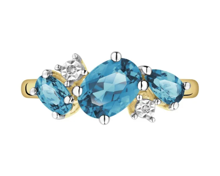 Hot Apart Pierścionek z żółtego złota z diamentami i topazami London Blue - próba 375