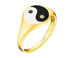 Apart Pierścionek z żółtego złota z diamentami i emalią - sygnet - yin yang - 0,01 ct - próba 375< Sygnety Z Diamentami
