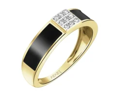 Apart Pierścionek z żółtego złota z brylantami i emalią - 0,08 ct - próba 585< Pierścionki