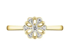 Hot Apart Pierścionek z żółtego złota z diamentami - kwiat - 0,05 ct - próba 585