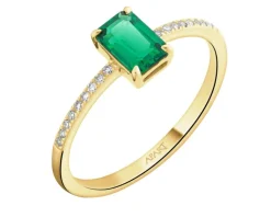 Discount Apart Pierścionek z żółtego złota z diamentami i szmaragdem syntetycznym - próba 585