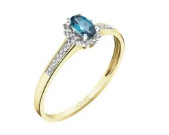 Apart Pierścionek z żółtego złota z diamentami i topazem London Blue - próba 375< Pierścionki
