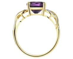 Sale Apart Pierścionek z żółtego złota z diamentami i ametystem - próba 585