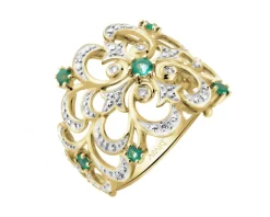 Online Apart Pierścionek z żółtego złota z brylantami i szmaragdami - próba 585