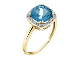 Sale Apart Pierścionek z żółtego złota z diamentami i topazem London Blue - próba 585