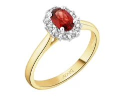 Apart Pierścionek z żółtego złota z diamentami i granatem - próba 585< Wszystkie