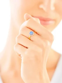 Online Apart Pierścionek  z żółtego złota z diamentami i tanzanitem - próba 585
