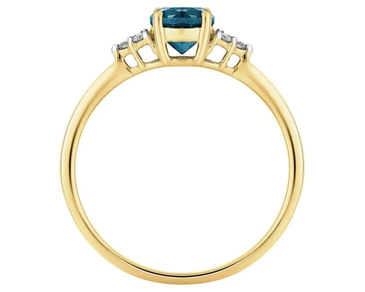 New Apart Pierścionek z żółtego złota z brylantami i topazem London Blue - próba 585