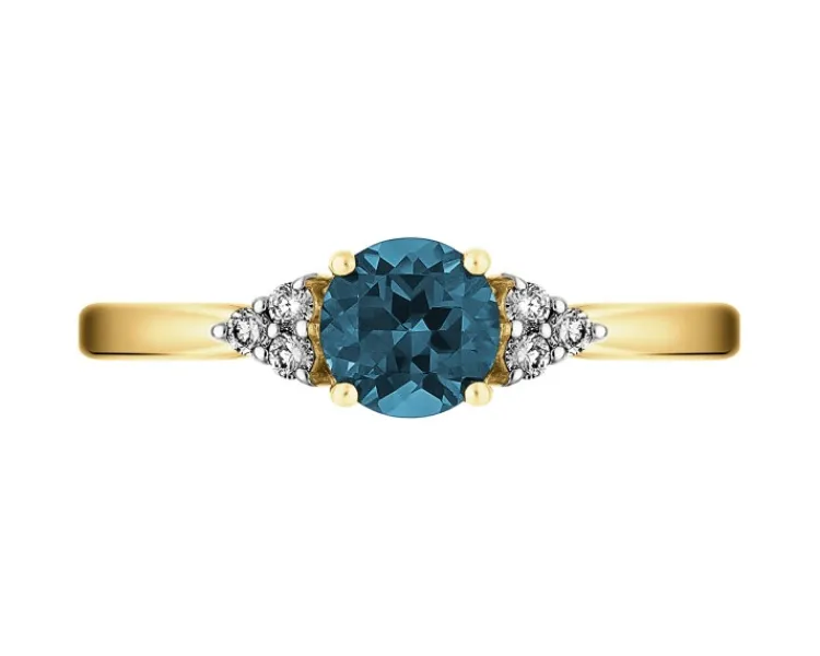 New Apart Pierścionek z żółtego złota z brylantami i topazem London Blue - próba 585