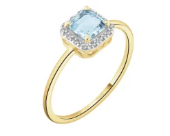 New Apart Pierścionek z żółtego złota z diamentami i topazem Sky Blue - próba 585