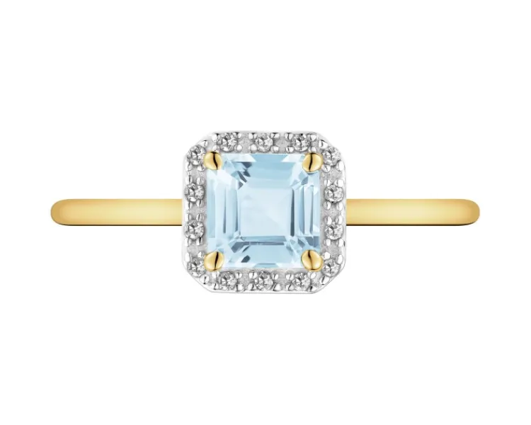 New Apart Pierścionek z żółtego złota z diamentami i topazem Sky Blue - próba 585