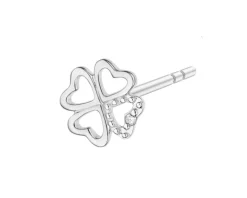 Clearance Apart Pojedynczy kolczyk z białego złota z diamentem - koniczyna, serce - 0,002 ct - próba 375
