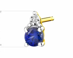 Apart Pojedynczy kolczyk z żółtego złota z diamentem i szafirem syntetycznym - próba 375< Kolczyki Z Diamentami