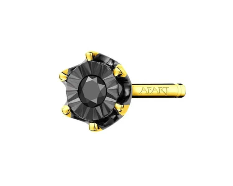 Apart Pojedynczy kolczyk z żółtego i białego złota z czarnym brylantem - 0,01 ct - próba 375< Kolczyki Z Diamentami