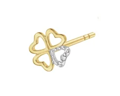 Apart Pojedynczy kolczyk z żółtego złota z diamentem - koniczyna, serce - 0,002 ct - próba 375< Kolczyki Z Diamentami